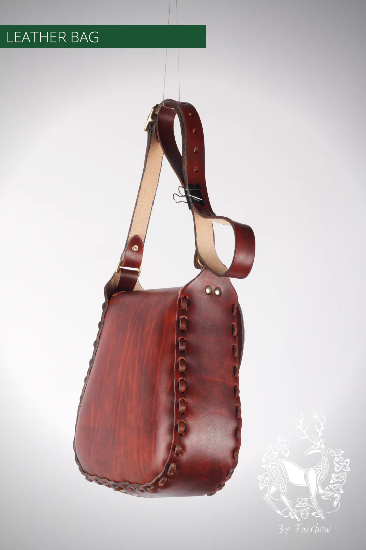 HANDCARVED LEATHER BAG WITH CELTIC CIRCLE DESIGN - Image 3