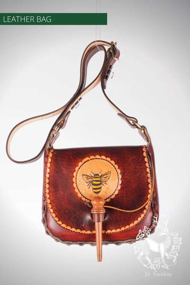 HANDCARVED LEATHER BAG WITH CELTIC DESIGN  (the beekeeper) - Image 3