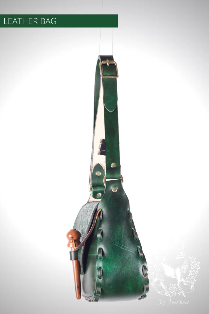 HANDCARVED LEATHER BAG WITH GREEN MAN DESIGN - Image 4