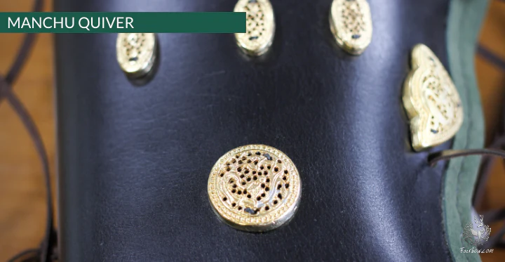 MANCHU QUIVER, THICK SADDLER QUALITY LEATHER, HANDMADE, ORNAMENTED GREEN - Image 3