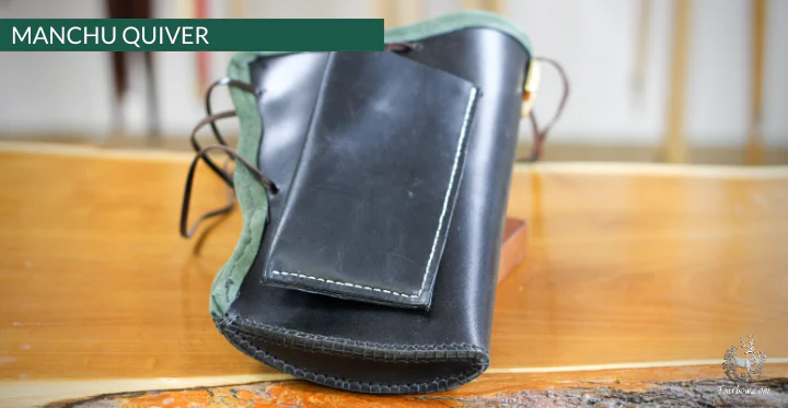 MANCHU QUIVER, THICK SADDLER QUALITY LEATHER, HANDMADE, ORNAMENTED GREEN - Image 5